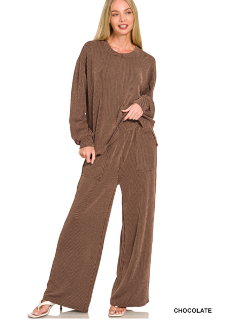 318 ❤️ ZENANA brown RAISED RIB ROUND
NECK PULLOVER & PANTS
SET
